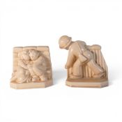 Beswick Rare Air Raid/Soldier Bookends in Cream Satin. Model 940 & 952 (2)