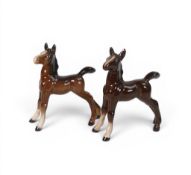 Beswick Stretched Foal - Third Version in light and dark brown gloss. Model No 763. Height 9cm (2)