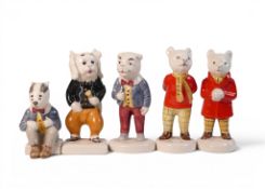 Beswick Rupert and his Friends figures, comprising Rupert the Bear, Rupert Snowballing, Bill Badger,