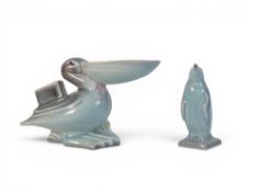 Beswick Blue Ware Pelican Matchbox Holder - Model 497 & Blue Ware Penguin - Model 450. (2)