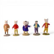 Beswick Ware, Rupert Bear figures Edward Trunk, Rupert Bear, Podgy Pig, Bill Badger and Rupert