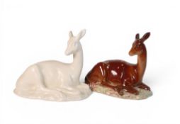 Beswick Deer on Base in Brown Gloss and White Satin. Model No 721. Height 12cm (2)