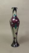 Moorcroft Rennie Rose pattern slim vase designed by Rachel Bishop, height 31cm.