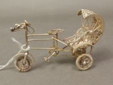 Early 20th century Chinese silver filigree model of a rickshaw, length 80mm, weight 35.7g.