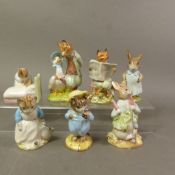 Royal Albert Beatrix Potter figures, Mrs Flopsy Bunny, Peter ate a Radish, Tom Kitten and Butterfly,