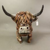 In the manner of Matt Buckley/Edge, resin figural head of a Highland Bull, height 35cm.
