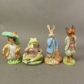 Royal Albert large Beatrix Potter figures, Jeremy Fisher, Foxy Whiskered Gentleman, Peter with Red