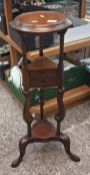 Victorian style mahogany two-drawer barley twist pedestal plant stand.