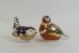 Royal Crown Derby paperweights including Chaffinch and Wren, both with gold stoppers. (2)
