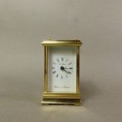 St. James brass mechanical carriage clock by Metamec of England, height 15.5cm, with original box,