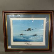 Signed Artists Proof 2/5, P Bowen, depicting three RAF aircraft during WW2, signed in pencil lower