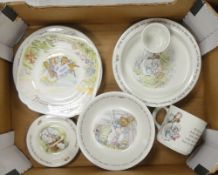 Beatrix Potter Wedgwood selection of nursery ware to include: bowls, plates, egg cup, mug, etc (1