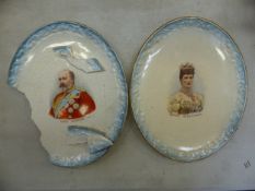 Two Royal commemorative plates dating from c1902, King Edward Vii and Queen Alexandra, damage
