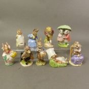 Royal Albert Beatrix Potter boxed figures, Chippy Hackee, Johnnie Town-Mouse with a Bag, Cottontail,