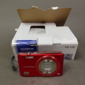 Olympus compact digital camera VG-120 14mp, includes battery, cable, case, instruction manual and