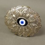 A Turkish 900 silver flowerhead wedding mirror, all over relief embossed decoration, max diameter