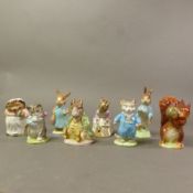 Eight Beswick Beatrix Potter figures, Samuel Whiskers, Squirrel Nutkin, Miss Moppet, Miss Flopsy