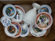 A Wedgwood embossed cream ware lamp base body, together with Wedgwood decorative wall plates, etc (1