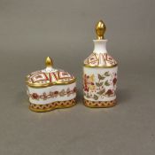 Royal Crown Derby Honeysuckle perfume bottle, together with a Royal Crown Derby small trinket box in