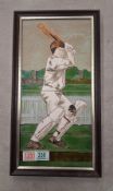 Decorative framed two tile 'picture' of a cricketer, likely produced by Maws, framed, overall size