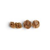 Two Pairs 9ct gold rope knot earrings, 5g. (3)