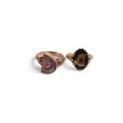 9ct rose gold ring set with purple stone and 9ct gold ring set with black onyx stone with initial D,