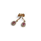 9ct gold set ruby & diamond earrings, 1.33g.