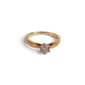 9ct yellow gold diamond (3mm diameter appx.) solitaire ring size N/O. 3.19g.
