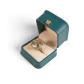 Green amethyst (18mm), Tsavorite garnet & diamonds ring set in 9ct gold. Ring size N/O, with COA.