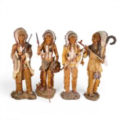 A Group of four Academy resin figures of different Indian Chiefs , Tallest 53cm,