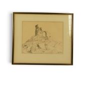 Alan T Stuttle (1939) fine art sketch print depicting Mow Cop Castle, a prominent 18th-century folly
