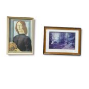 Framed print of Sandro Botticelli's 15th century painting, Portrait of a Young Man holding a