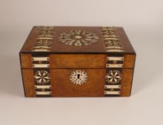 A rectangular wooden box , walnut with inlaid decoration , 11.5cm x 24.5cm key missing