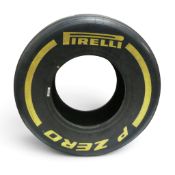 A Pirelli P Zero slick tyre with stand.