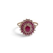 9ct yellow gold ruby & diamond dress ring size P. 2.36g.