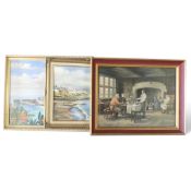 Framed oil on board, by HJ Watson, depicting harbour scenes, together with framed print by