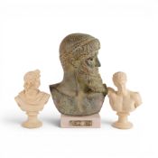 A group of three Bust Models to include Poseidon , plaster bust with Bronze effect, together with