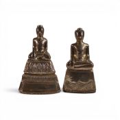 Southeast Asian silver-clad Buddha statues, smaller statue constructed with hammered incised