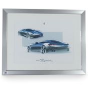 Framed drawings titled Ferrari Roma, appears to be concept art. (H: 44cm x W: 58cm)