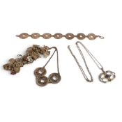 A collection of 925 Silver items including Charm bracelet, Chinese symbols bracelets and pendants