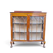 19th century mahogany astragal glazed double door display cabinet, on ball and claw feet, with lined