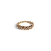 9ct gold half eternity ring set with five CZ stones, size P/Q ,2.5g.