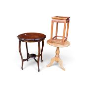 Three side tables to include pine tripod table, mahogany window table and Asian-style side table.