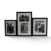 Framed black and white photographs, depicting Formula One scenes, 1960's featuring Enzo Ferrari