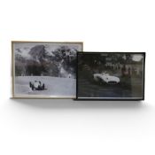 Framed photograph print depicting Herman Miller driving an Auto Union car at the Grossglockner