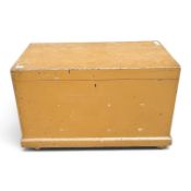 Victorian-style painted pine blanket box on wheel castors, with a khaki green finish. (H: 60cm x