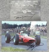 Signed John Surtees photograph, driving his 1964 Ferrari 153, together with signed Dan Gurney