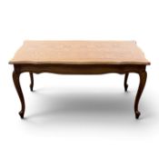 Continental oak parquetry rectangular coffee table with serpentine edge and cabriole legs. (H: