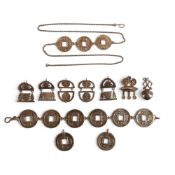 A collection of 925 Silver Chinese symbols bracelets and pendants, 70g.