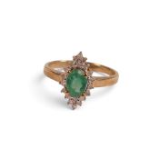 9ct hallmarked emerald & diamond ring size P. 2.73g.